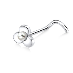 Flowery Pearl Silver Curved Nose Stud NSKB-201p